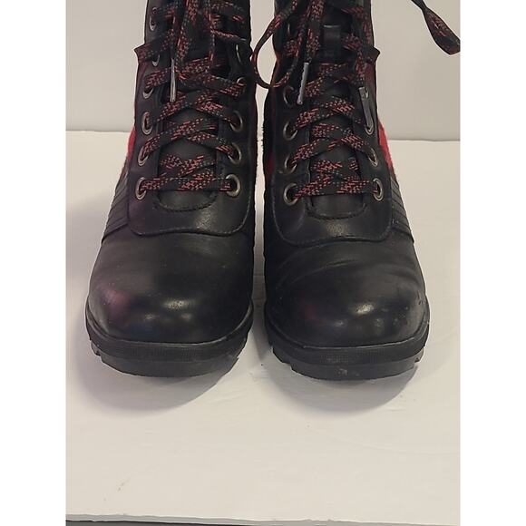Sorel Lexie Boots Women's 8 Black Red Leather Buffalo Plaid Hidden Wedge Booties - Picture 7 of 12